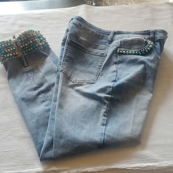 Boston Proper embellished pearl ankle Sz. 12 Blue Jeans NWT - Picture 1 of 11